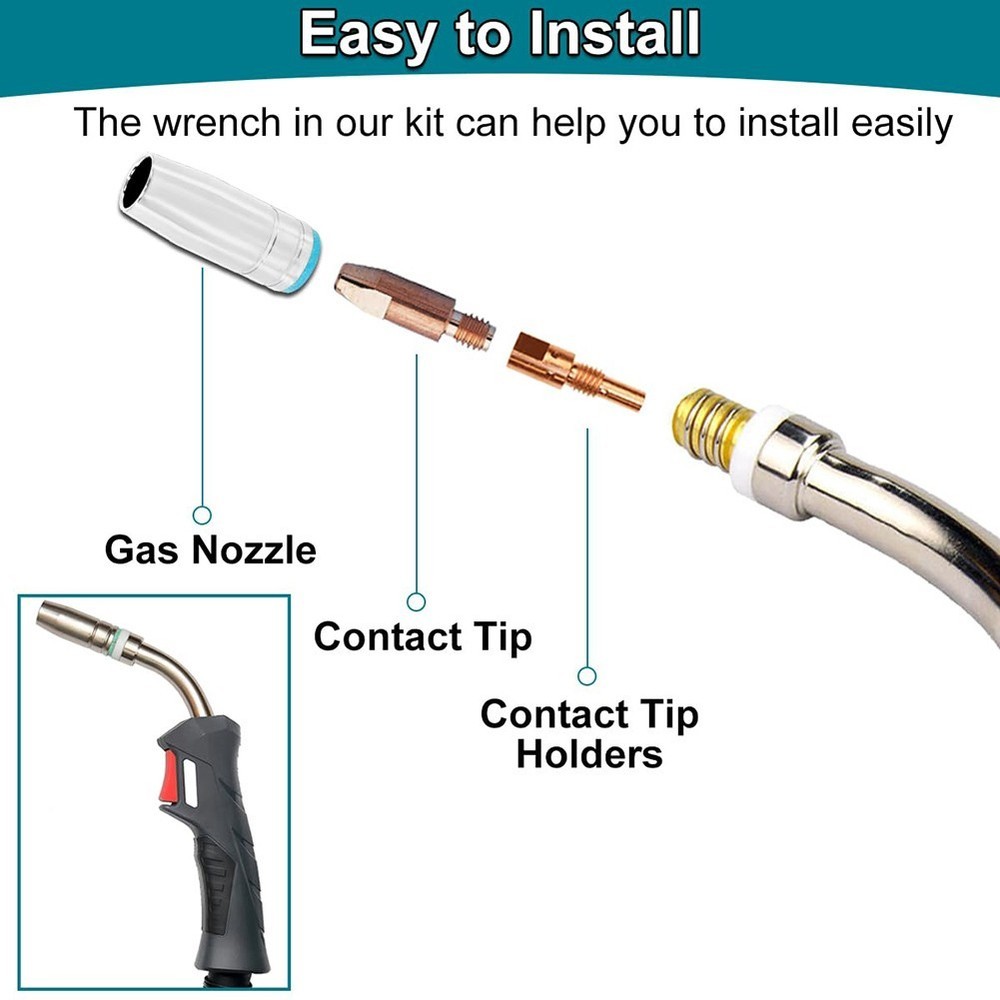 Complete Consumable Set for MIG Welding Includes 8 Gas Nozzles and Spanner