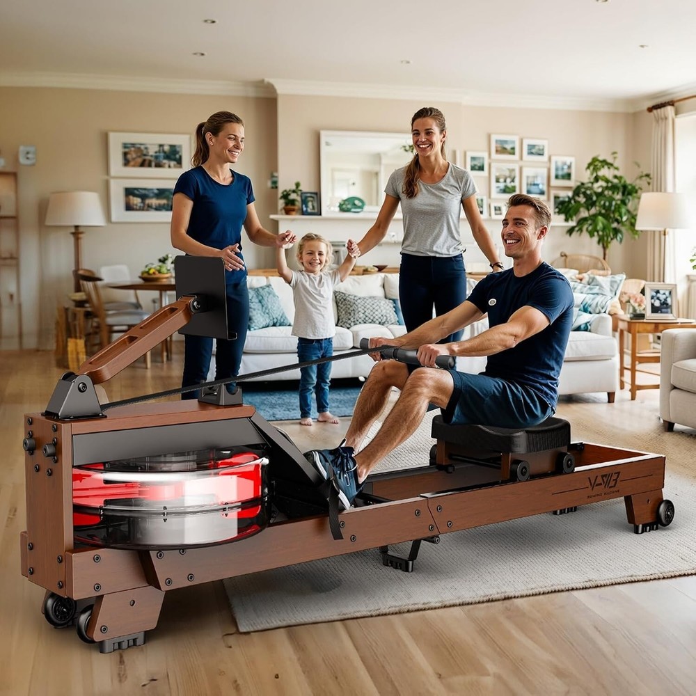 Rowing Machine - Solid Wood Rowing Machines for Home, Water Rowing Machine Folda