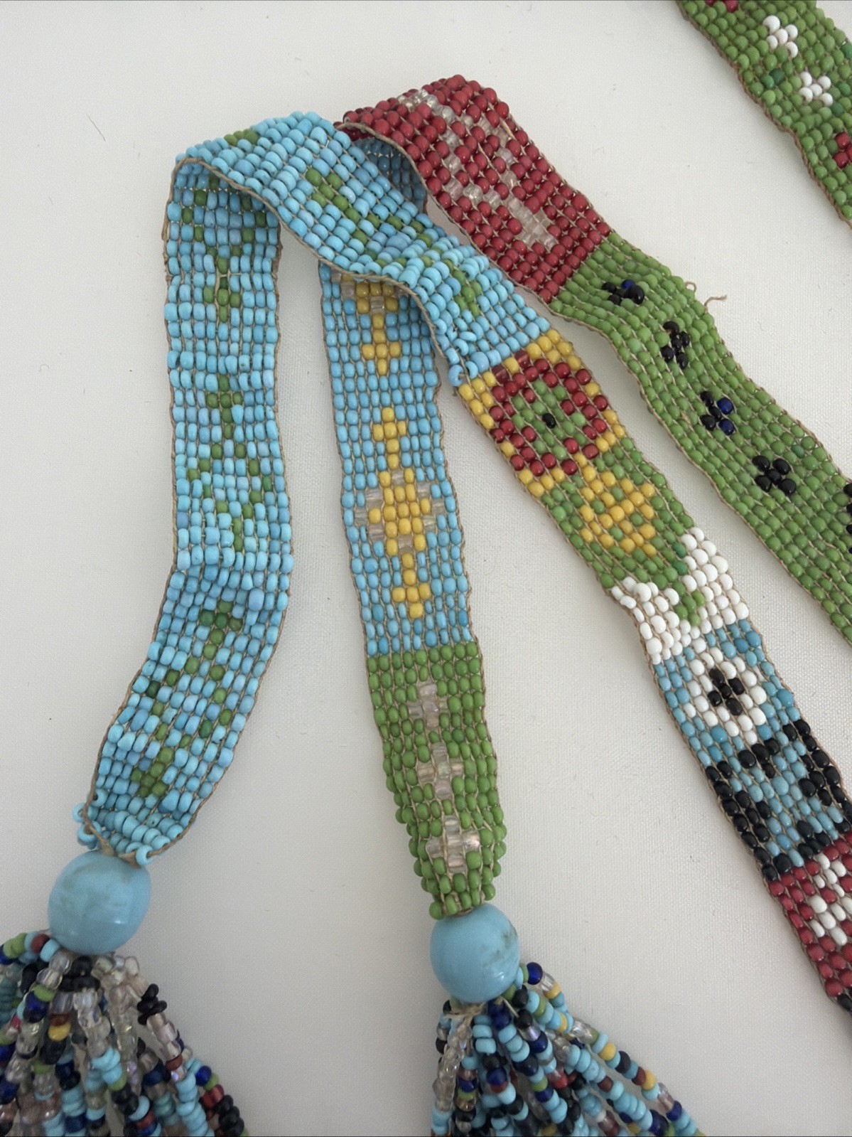 Antique Hand Made Native American Beaded Sash with Tassels