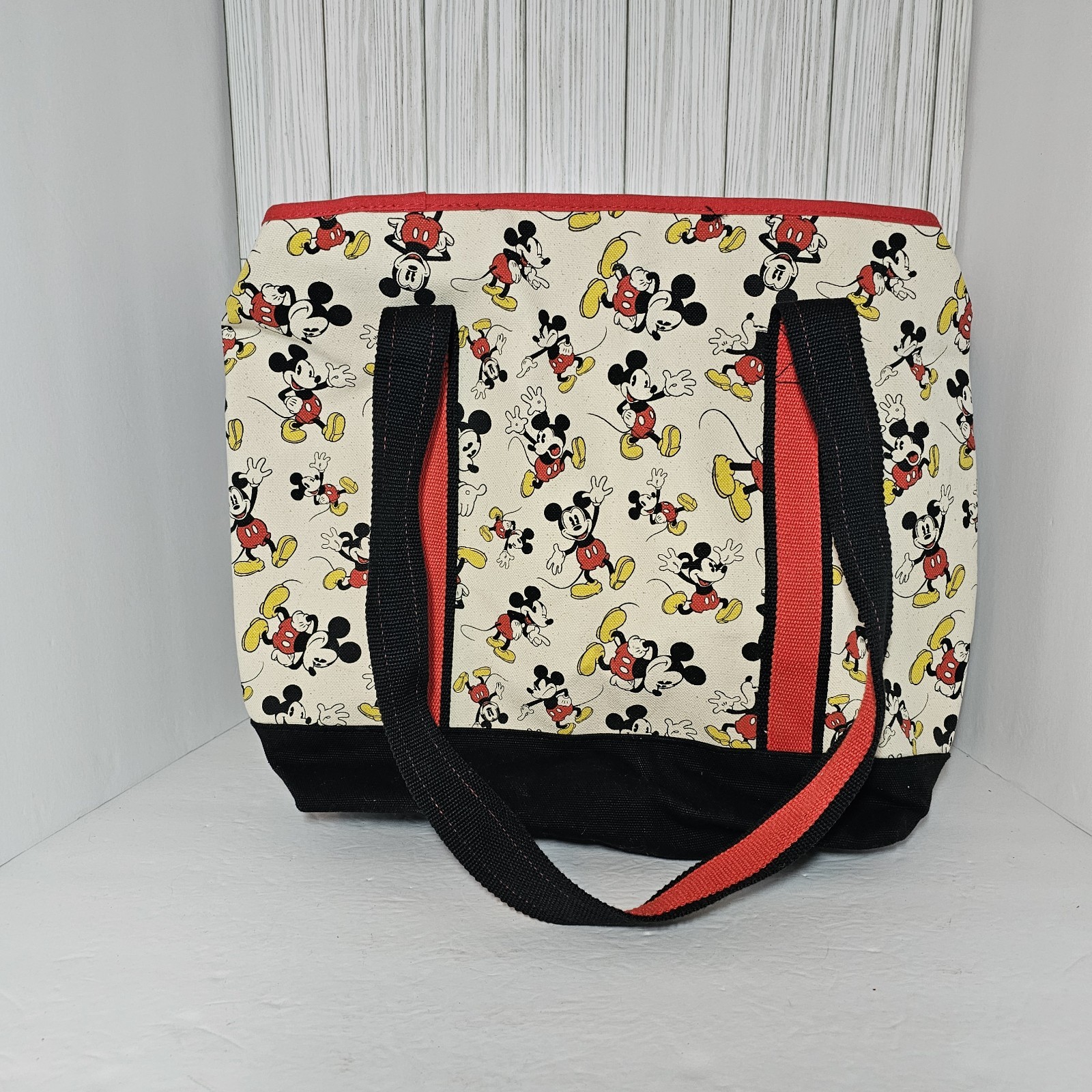 Disney Parks Walt World Canvas Mickey Mouse Allover Tote Bag Heavy Duty Zipper