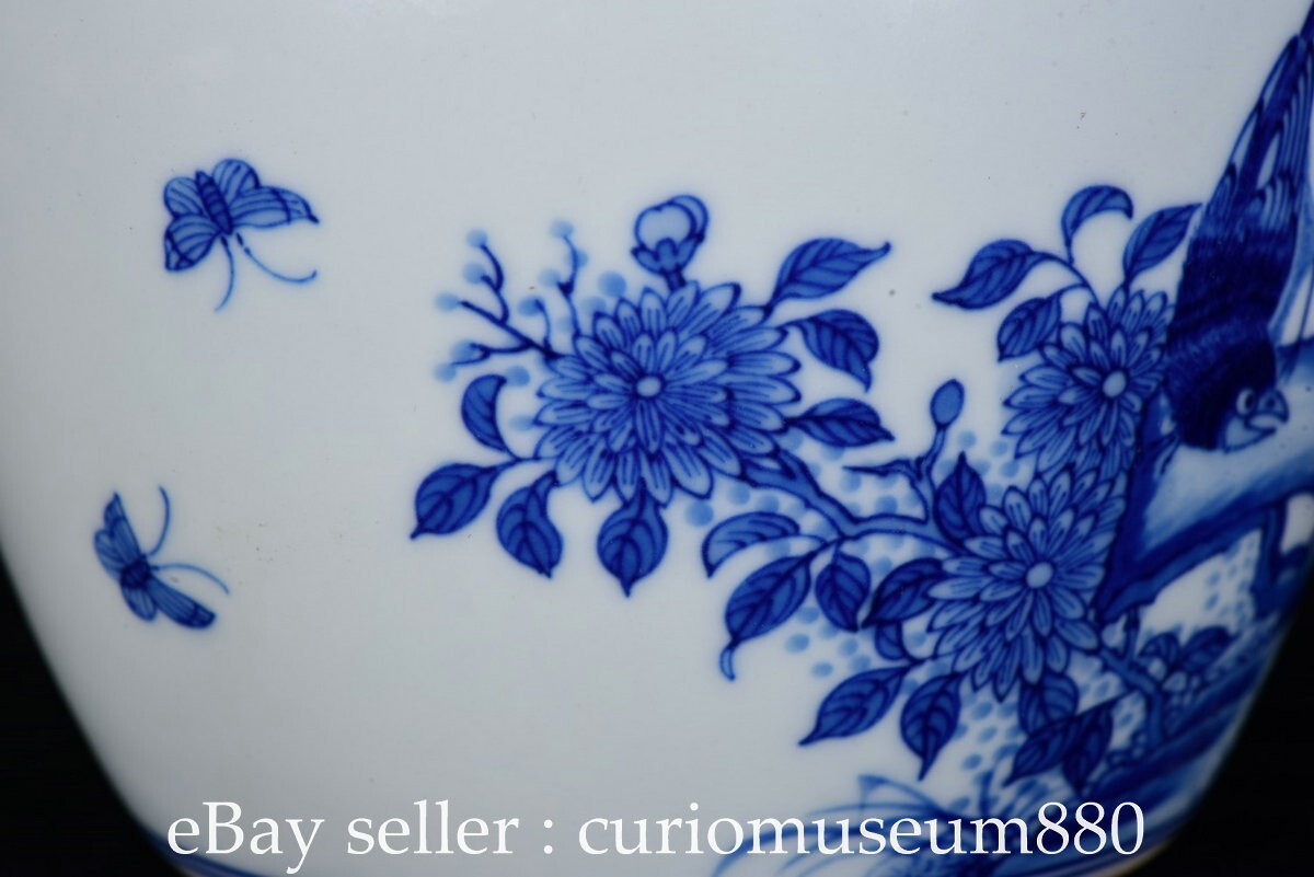 5.2" Chinese Qing Dynasty Blue White Porcelain Bird Flower Pattern Lid Pot Jar