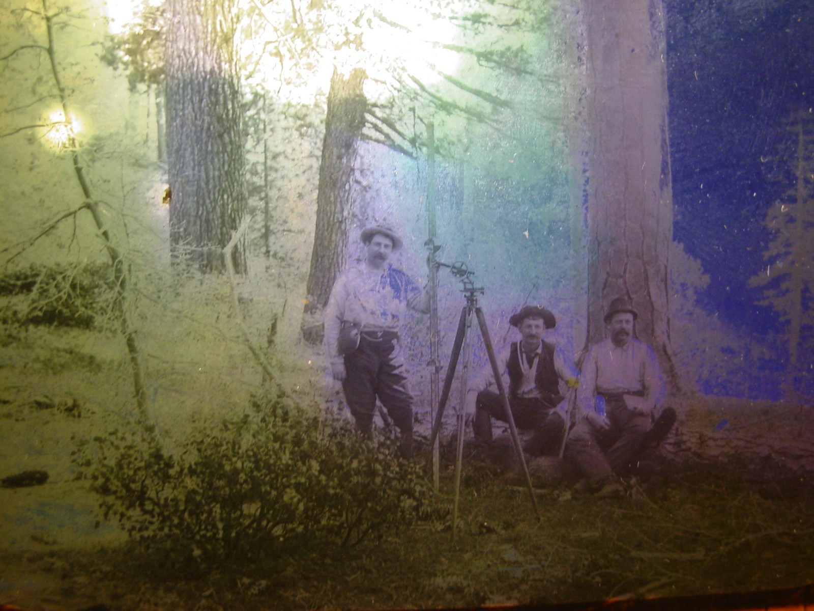 Surveyors with Inclined Standard Mining Transit 1800s Glass Magic Lantern Slide