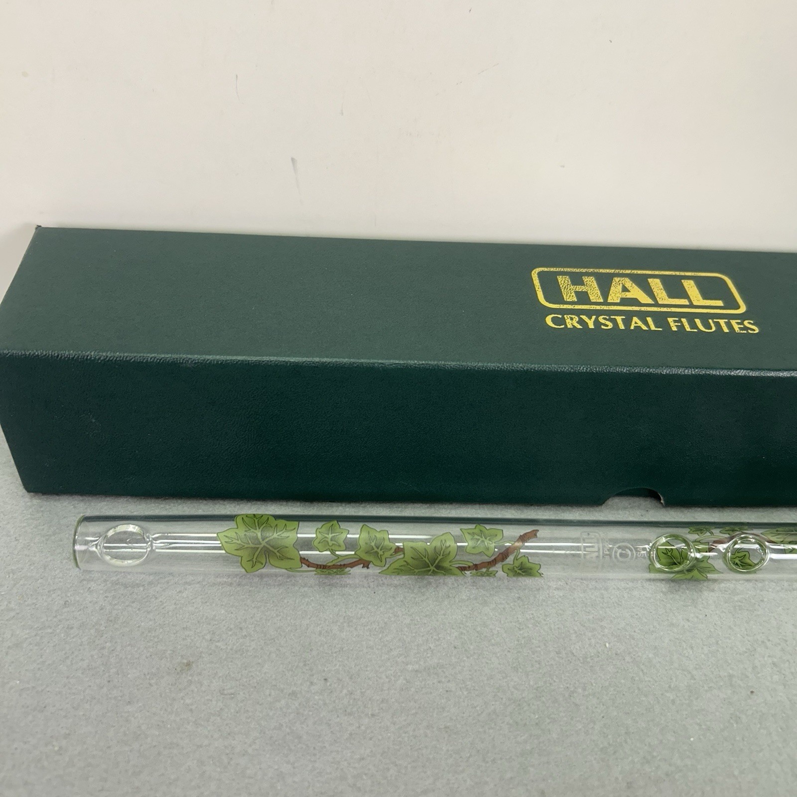 Hall Crystal Flute Piccolo in C Green Ivy With Box Glass Wind Instrument 12.5”