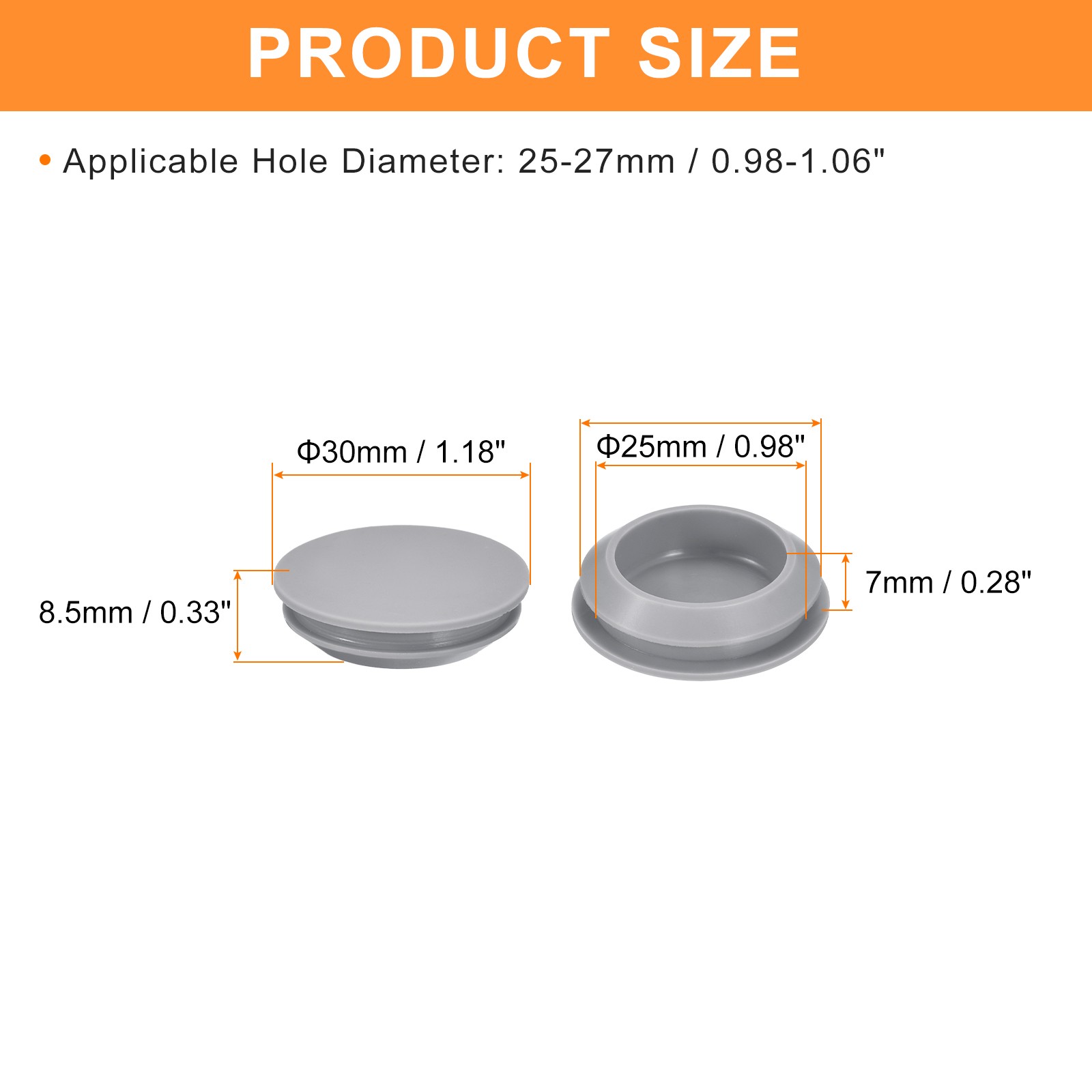 8Pcs Silicone Plugs Rubber Round Hole Plugs for 25-27mm Hole Grey