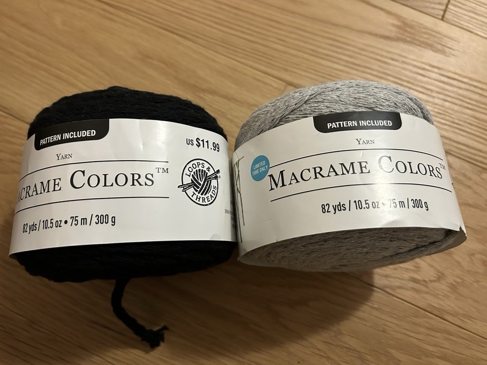 Loops & Threads Macrame Colors Yarn Black and Gray 2 Balls