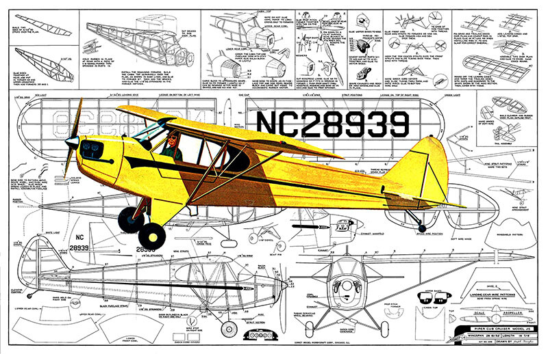 Comet Model Airplane Plans (FF): Piper J5 Cub Cruiser 27" Scale Rubber #3406