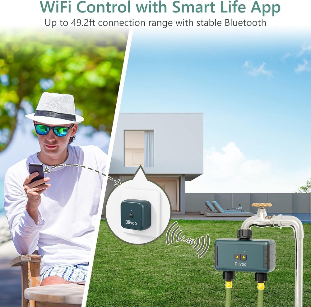 Smart Water WiFi Sprinkler Timer 2 Zone Wireless Remote Control Irrigation Syst