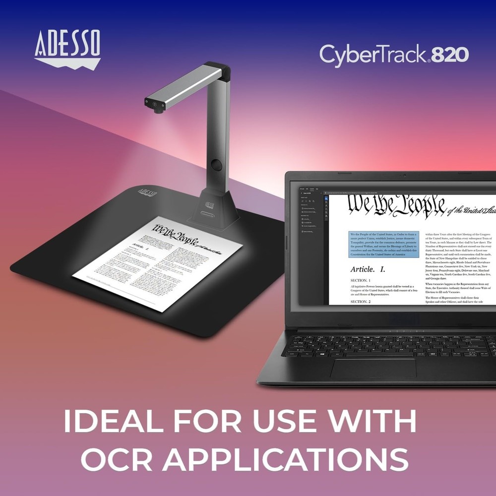Adesso 8 Megapixel Fixed-Focus A3 Document Camera Scanner CYBERTRACK820