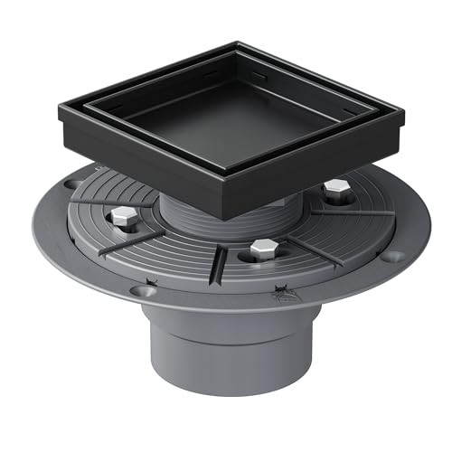 4-Inch Square Shower Drain with Removable Tile Insert Grate, 4 In Matte Black
