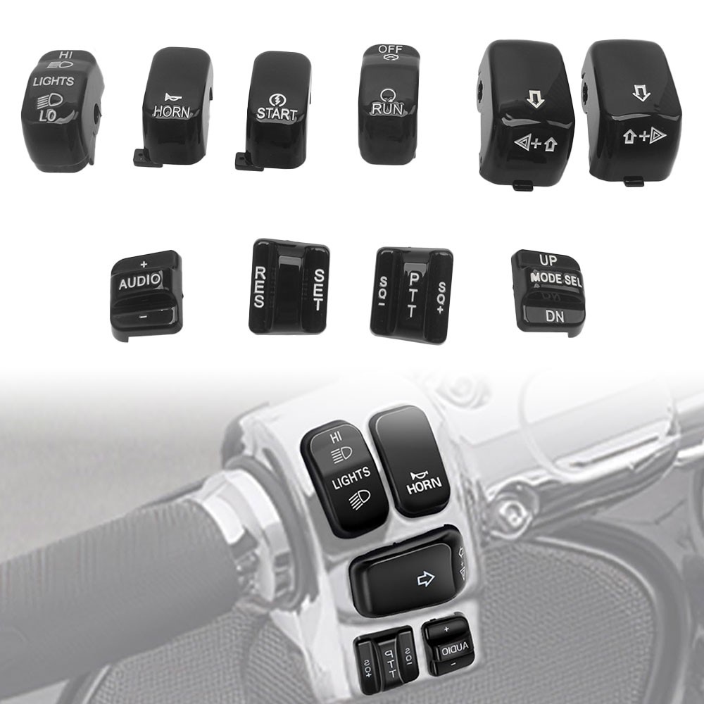 Black 10pcs Hand Control Switch Button Caps For Harley Electra Glide Tri Glide
