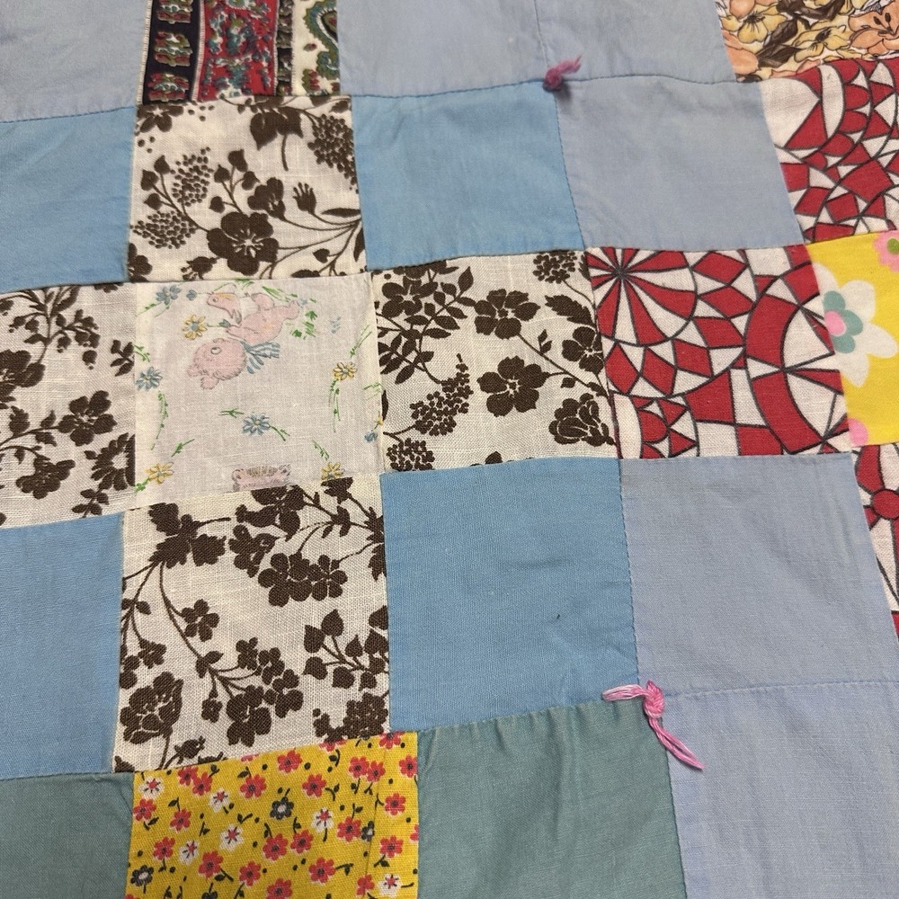 Handmade Patchwork Small Quilt 33" x33" Lap or Child + Handmade Mouse Bag!