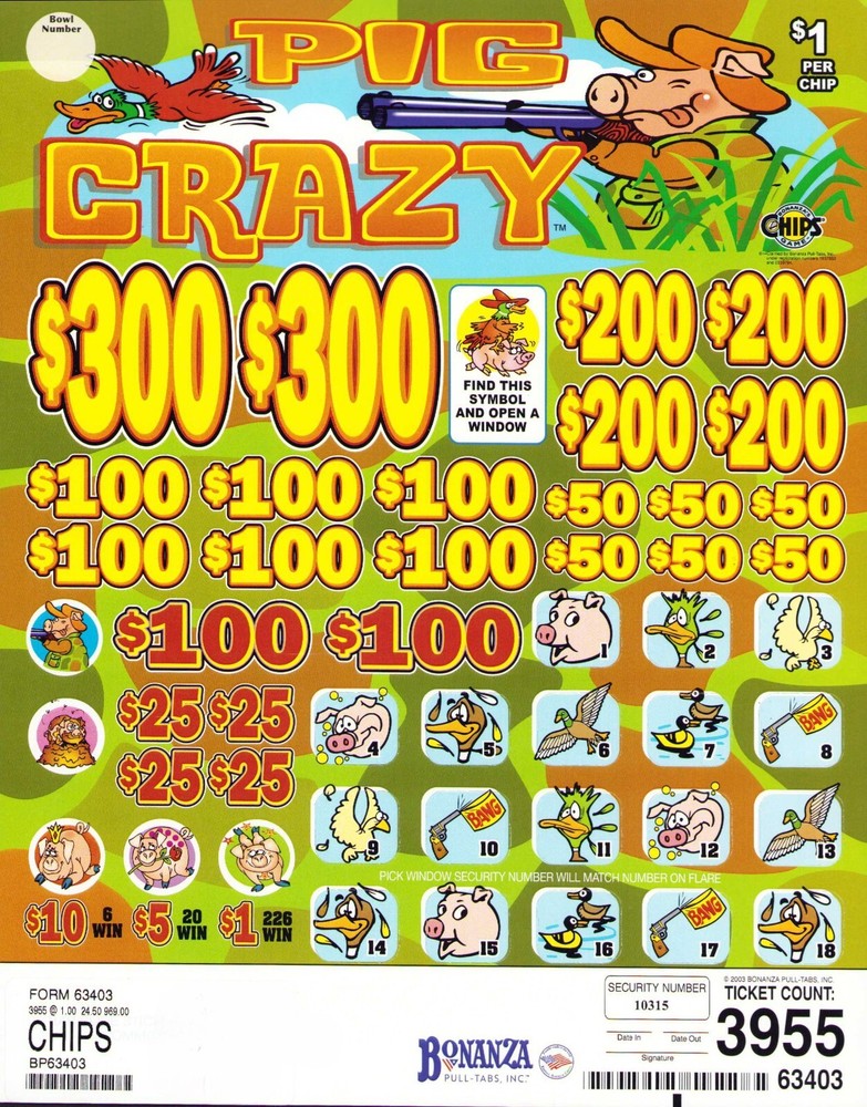 Pull Tickets - Chip Tickets - Pick Board - Pig Crazy - 3.955 ct