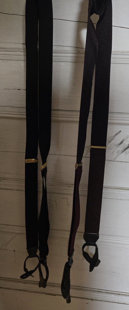 Two Suspenders Black & Multicolored Metal Button-Hole Elastic Adjustable