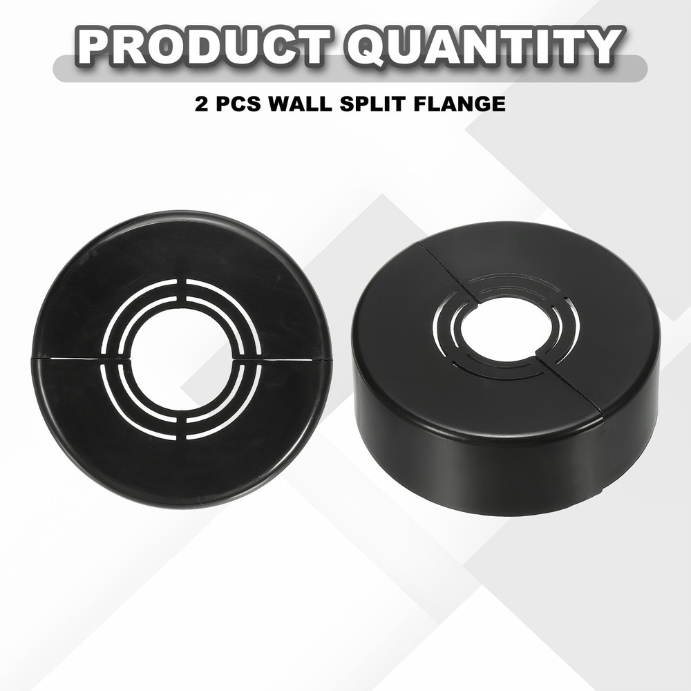 2pcs Wall Split Flange 0.98" Plastic Round Split Flange Pipe Cover, Black