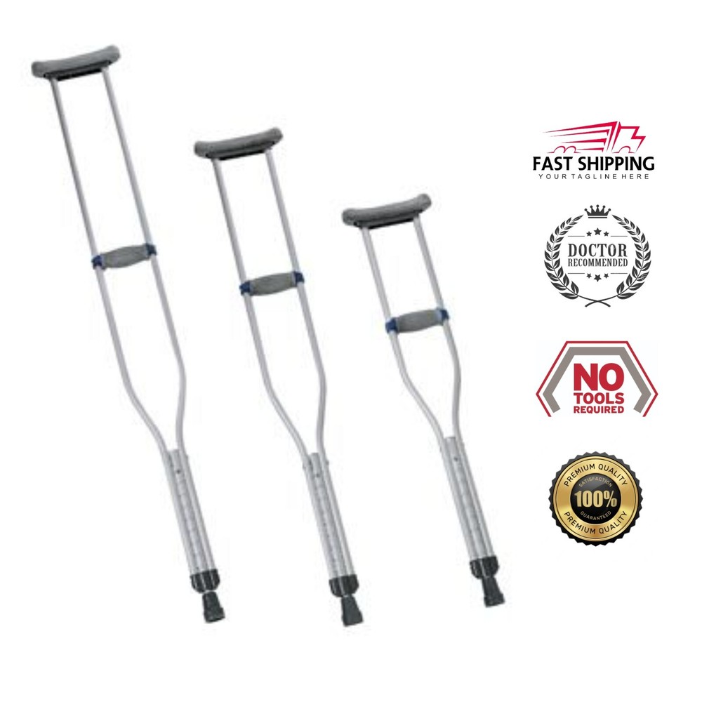 CRUTCHES ALUMINIUM, PUSH BUTTON ADJUSTABLE HEIGHT LIGHTWEIGHT