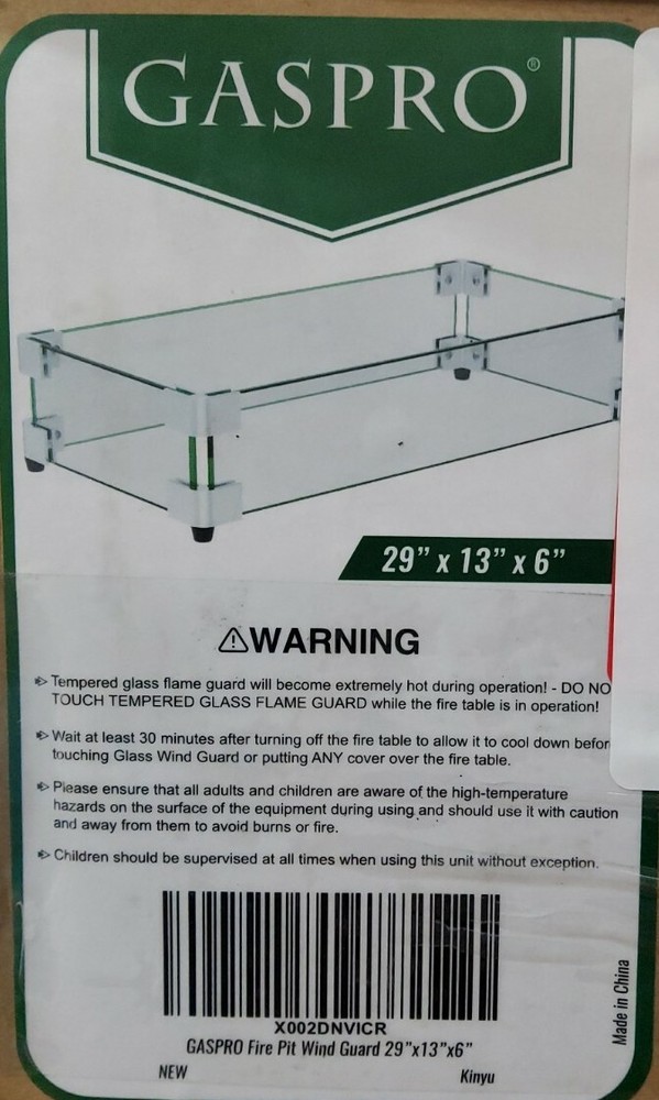 Gaspro 29"x13"x6" Tempered Glass Wind Break Flame Guard