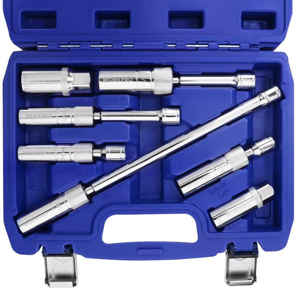 WORKPRO 7 PCS Magnetic Swivel Spark Plug Socket Set with 12 Points Magnetic Core