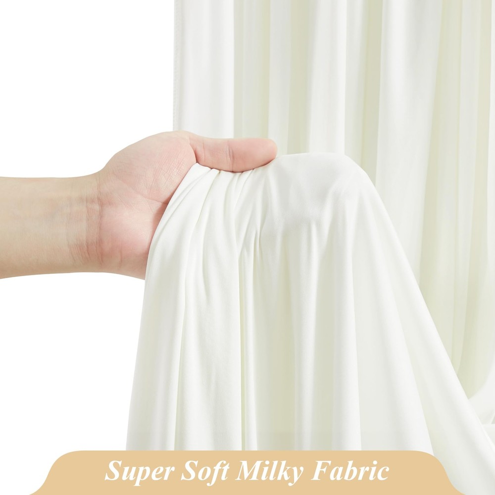 10 x 10ft Ivory Backdrop Curtains with Lights String Wrinkle-Free Polyester C...