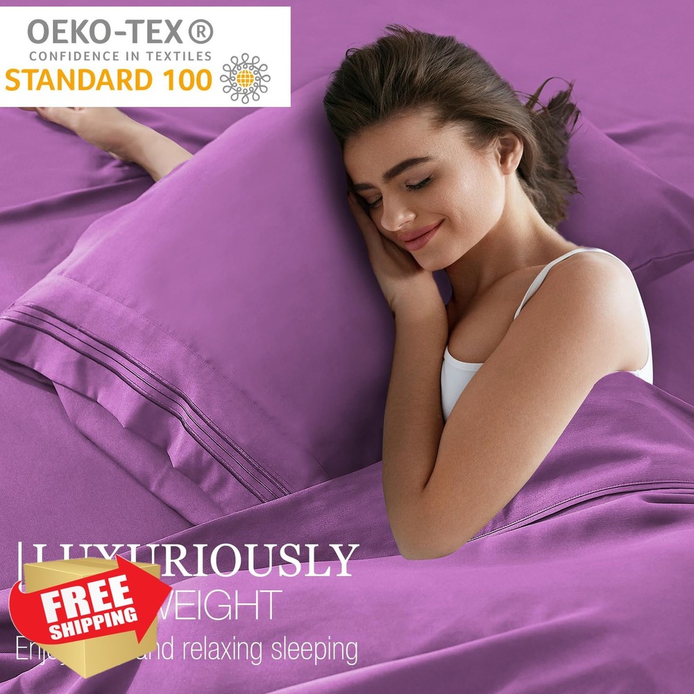 King Purple Microfiber Cooling Bed Sheet Set Deep Pocket Hypoallergenic