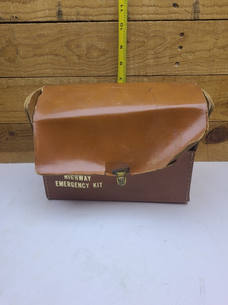 Vintage Highway Emergency Kit W Leather Case & Complete First-Aid kit