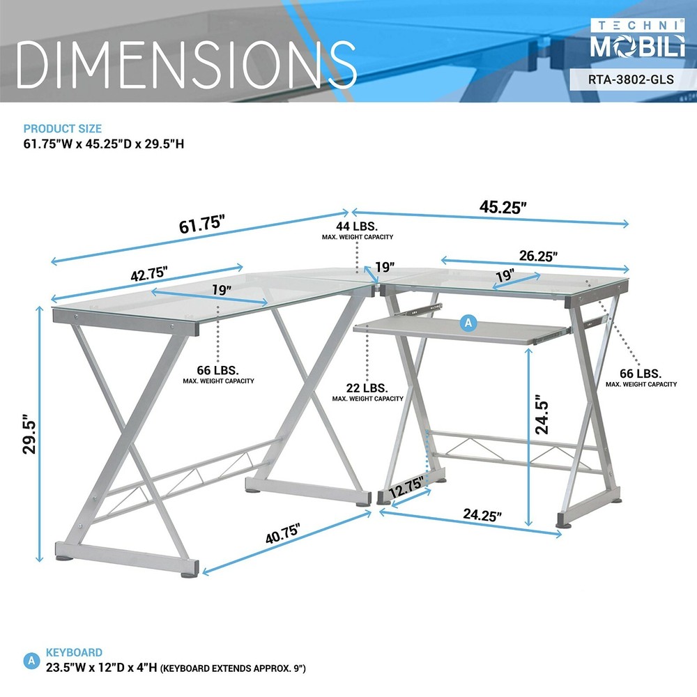 Techni Mobili L Shaped Computer Desk Workstation w/ Reversible Desktop Panels