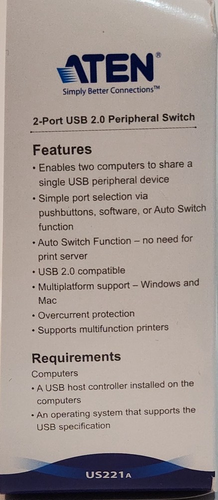 Item # US221A - L-COM - ATEN 2 Port USB 2.0 Peripheral Switch