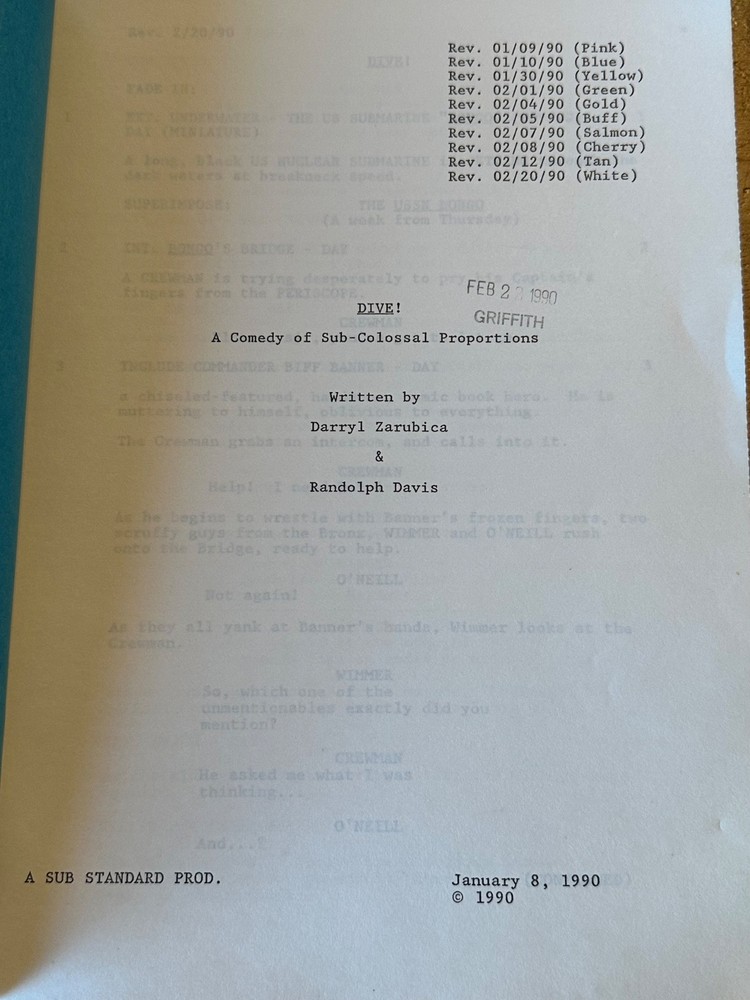 GOING UNDER AKA DIVE MOVIE ORIGINAL SCREENPLAY SCRIPT BILL PULLMAN