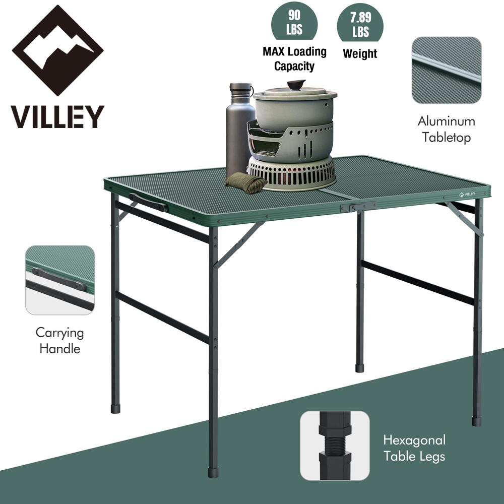 VILLEY 3-ft Portable Camping Table Grill Folding Table Lightweight Camping Table