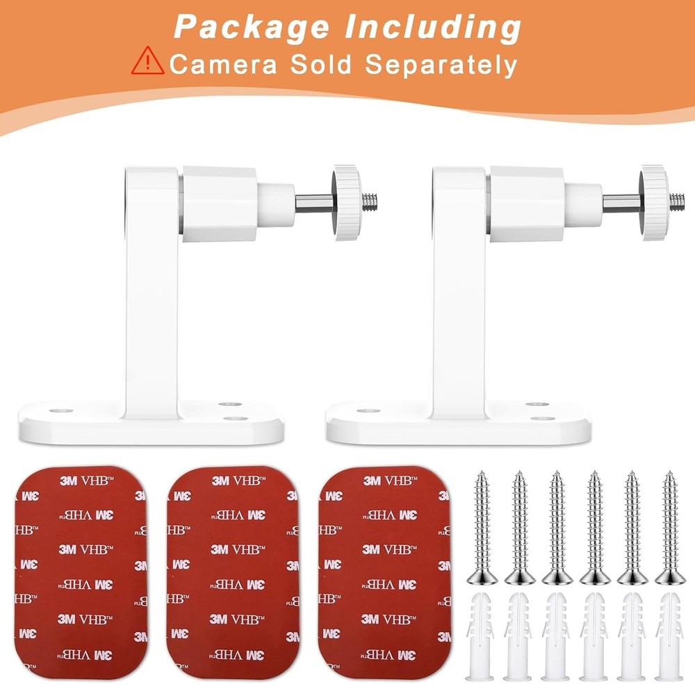 2-Pack Adjustable Ring Camera Wall Mount - 360° Rotation, No Drill Installation