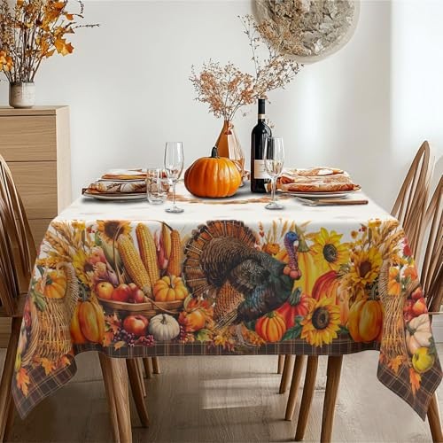 Thanksgiving Tablecloth Fall Tablecloth 84" x 60" (Rectangular) Turkey
