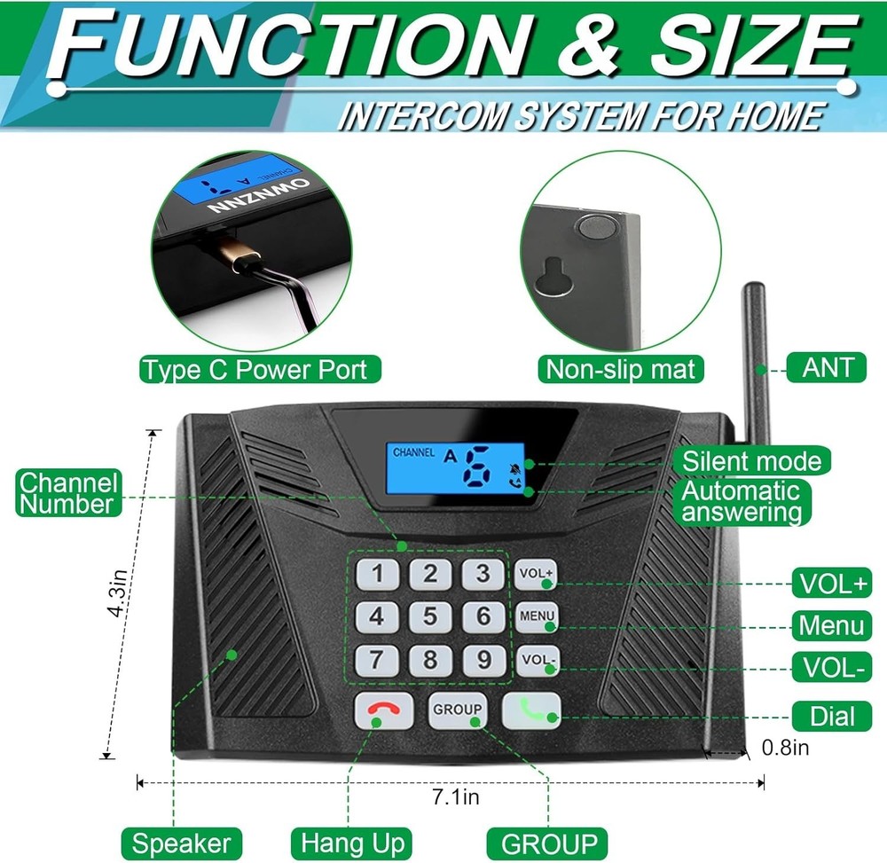 Wireless Intercom System Home Office 5300ft 9 Channel Full Duplex 6 Pack