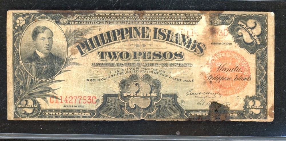 PHILIPPINES ~ 1929 ~ 2 PESOS NOTE ~ AG (issues)