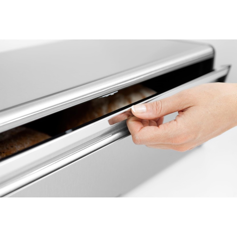 Brabantia Rectangular Fall Front Bread Box | Matt Steel | Large Metal Front O...