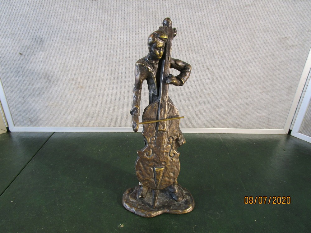 Bronze Cello Player Statue 9"