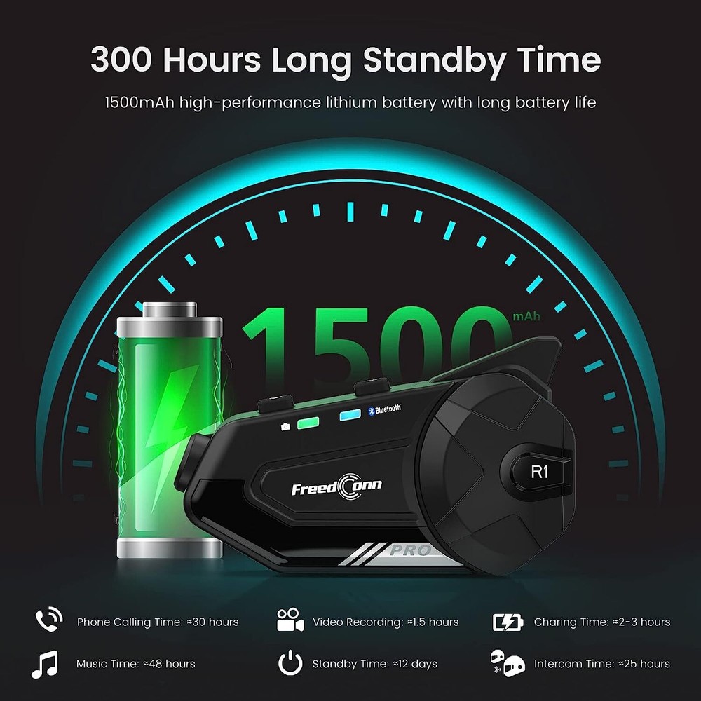 Bluetooth Motorcycle Intercom Headset Helmet Communication 2K Camera Recorder