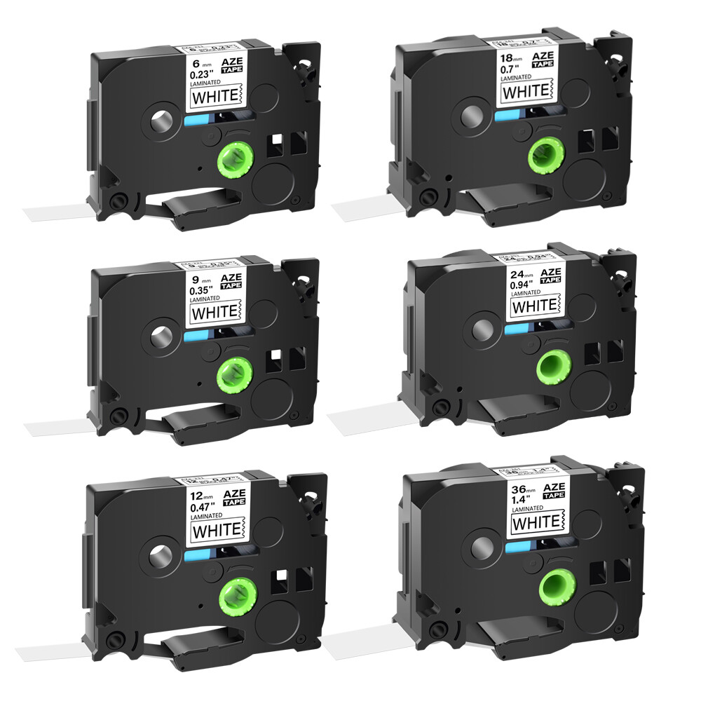 TZ TZe-221 231 241 251 6-36mm Black on White Label Tape Fit For Brother P-Touch