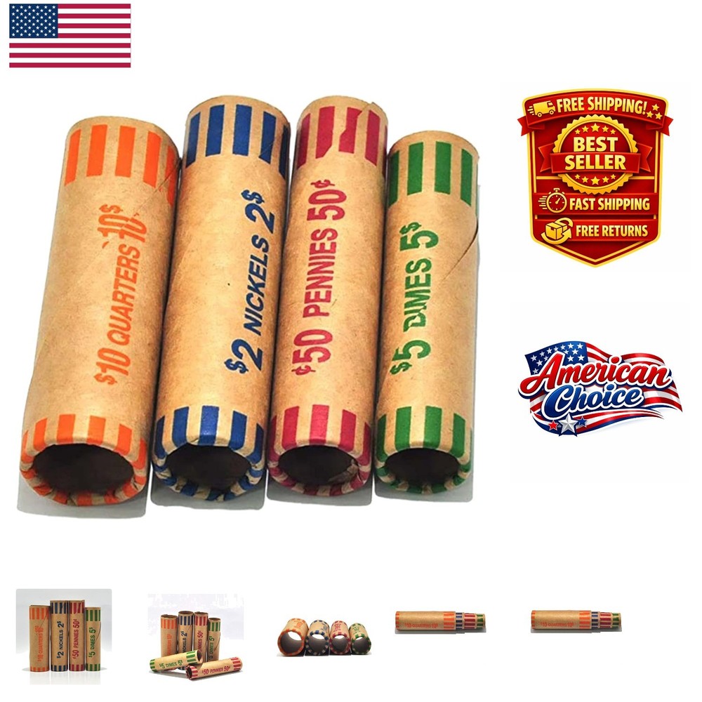 Safe & Sturdy Coin Wrapper Rolls - 128 Assorted for Quarters, Dimes, & More