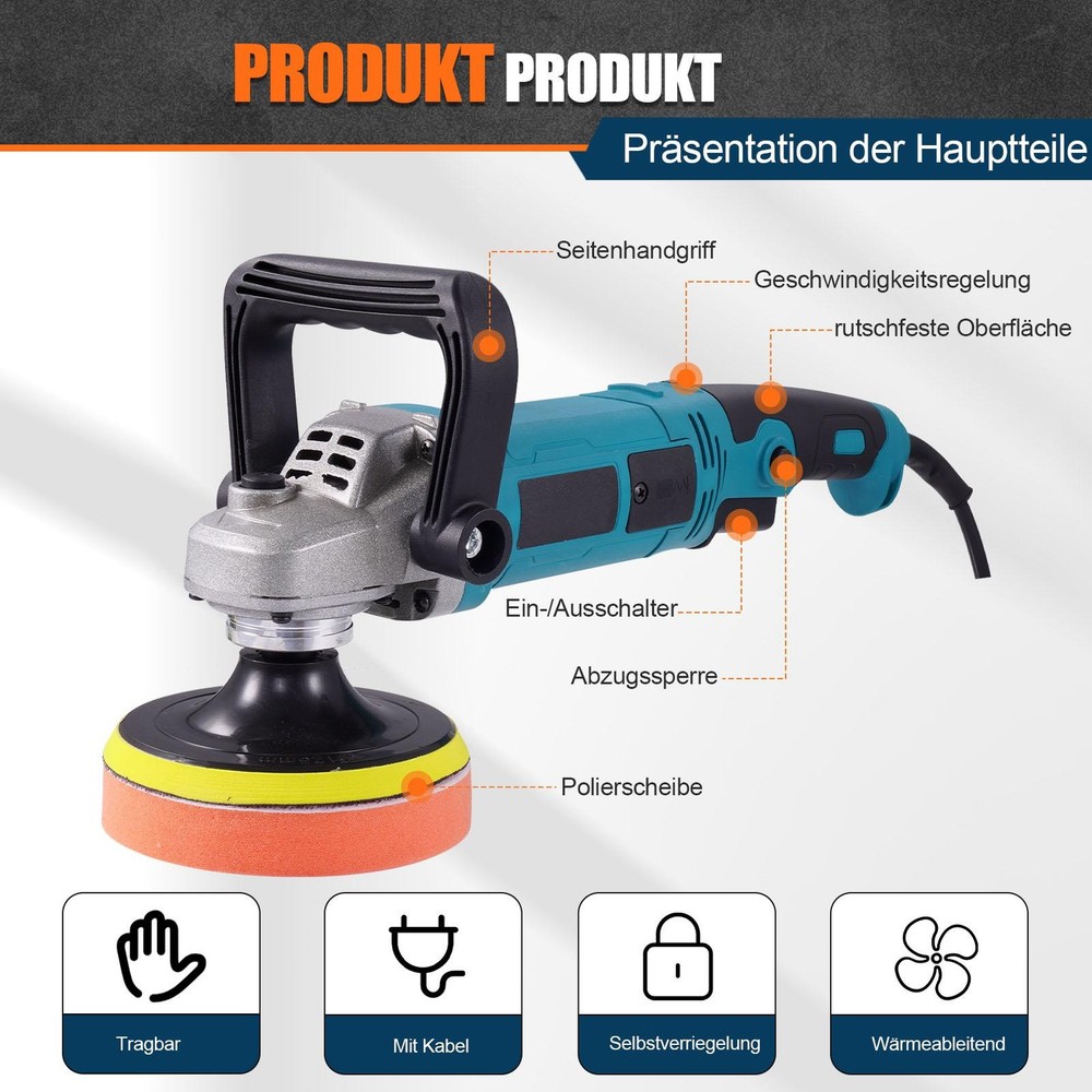 1600W Electric Car Polisher Kit Buffer Sander Variable Speed Polishing Machine