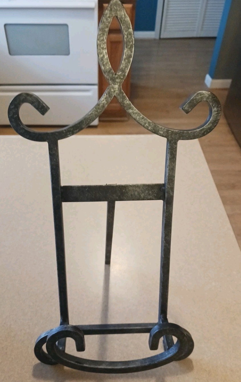 Iron Scrolled Black & Silver 16.5" Table Top Easel Display Stand Picture Holder