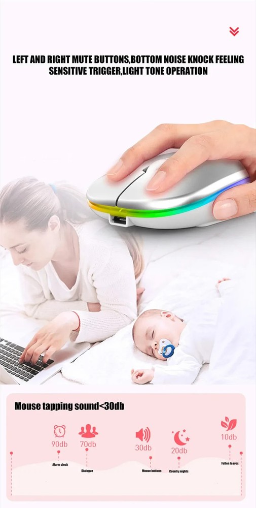Wireless Mouse Rechargeable Silent LED Backlit Dual Mode 2.4G Bluetooth Optical