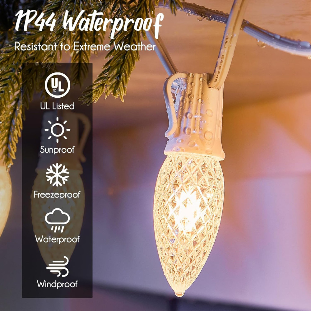 C9 Light Strand 100 FT for E17-12 Spacing, Outdoor String Light Christmas String