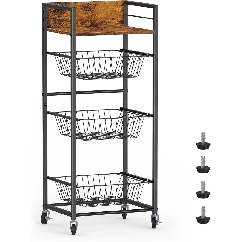 4-Tier Kitchen Rolling Storage Cart w/Pull-Out Baskets Microwave Table Stand