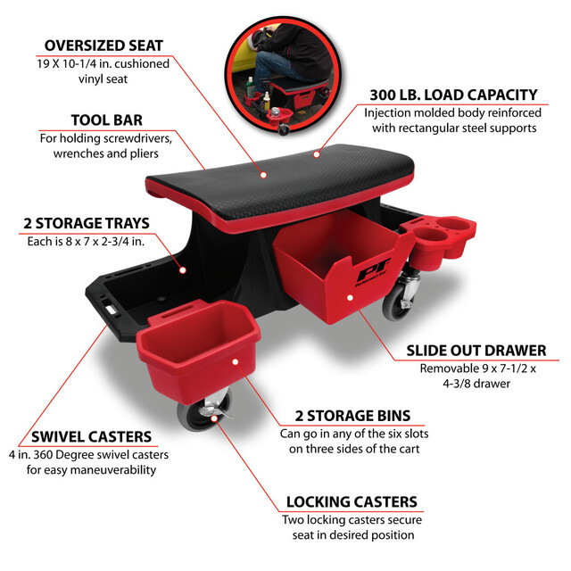 Performance Tool W85035 Tool Rolling Storage Garage Seat