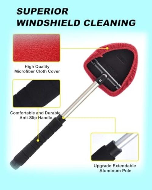 Windshield Cleaning Tool, Car Cleaner Tool with Inside Extendable Handle, Red
