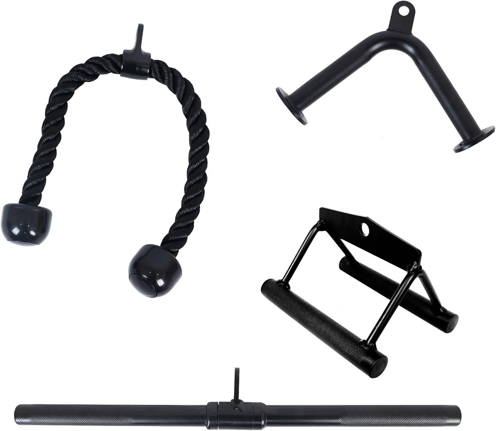Tricep Press Down Cable Attachment, LAT Pulldown 4-Piece Set, Black