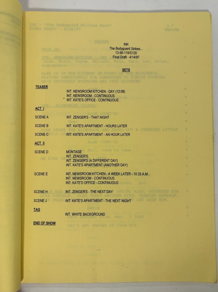 TED DANSON INK TV SCRIPT 1997 ANNOTATED “Bodyguard Strikes Back” Harry Hamlin