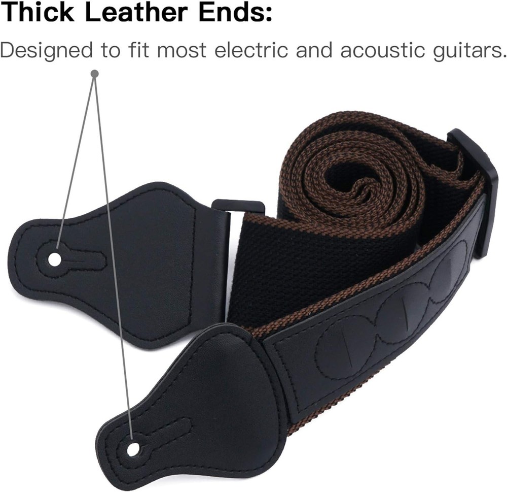 Comfortable Cotton Guitar Strap - 36-62” Adjustable with Pick Holders & Locks
