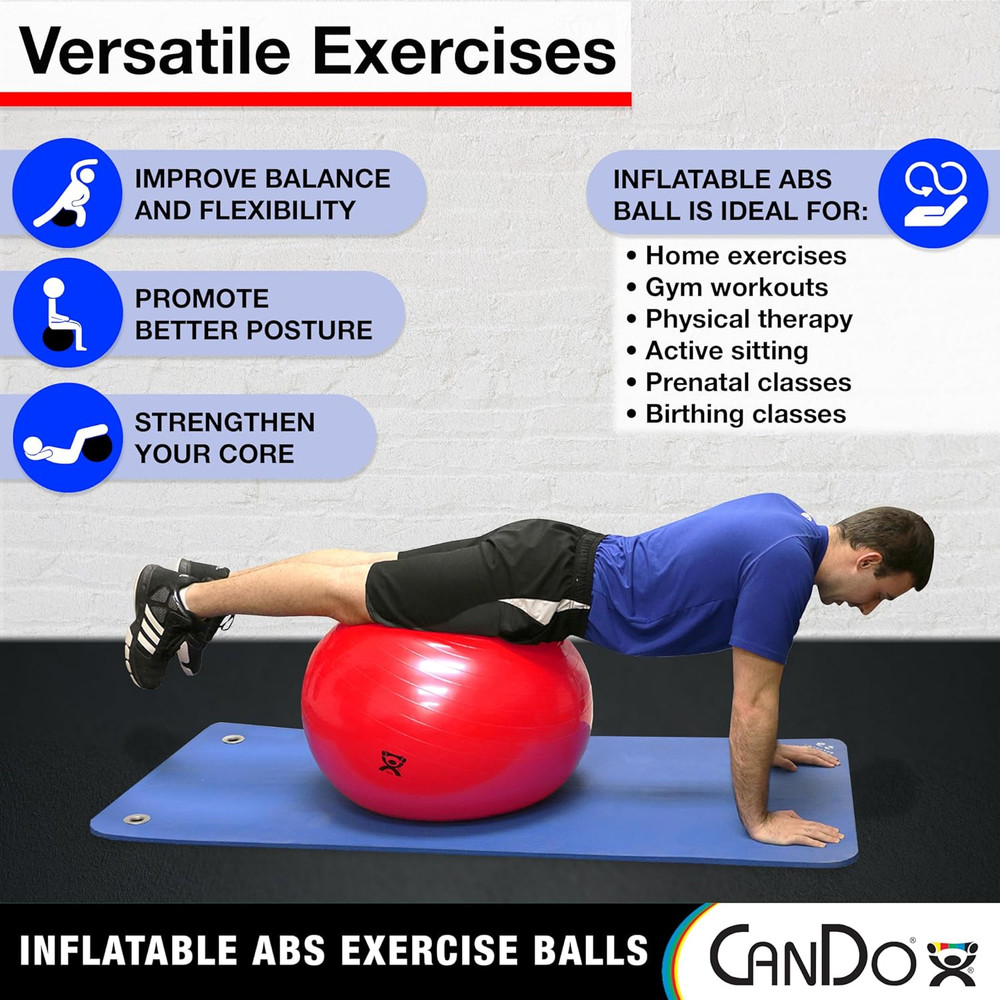 Inflatable Exercise Ball - Red 42", Durable Extra Thick Non-Slip Stability Ball