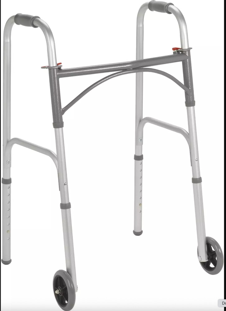 Folding Walker, Steel, Two Button, w/5" Wheels, Case/4