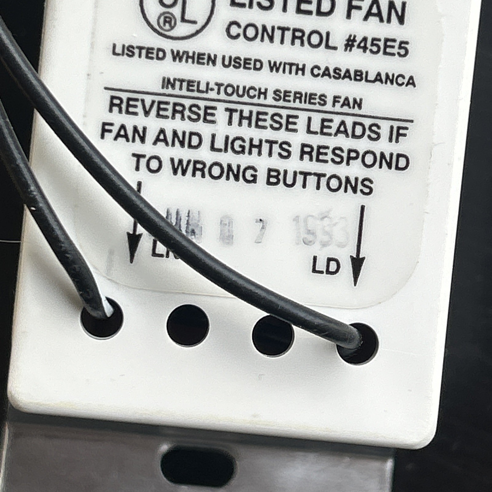 Casablanca W-11 Inteli Touch Ceiling Fan Wall Control Switch Snow White